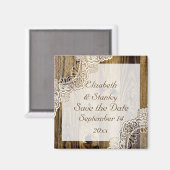Rustic witte kant op houten Trouw Save the Date Magneet (Voorkant / Achterkant)