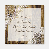 Rustic witte kant op houten Trouw Save the Date Magneet (Voorkant)