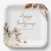 Rustic Witte Pompoen Thanksgiving Papieren Bordje (Voorkant)