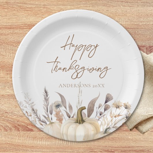 Rustic Witte Pompoen Thanksgiving Papieren Bordje