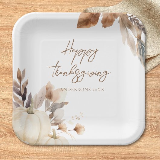 Rustic Witte Pompoen Thanksgiving Papieren Bordje