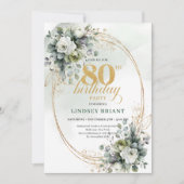 Rustic Witte Rozen Boho 80ste Verjaardagsuitnodigi Kaart (Voorkant)