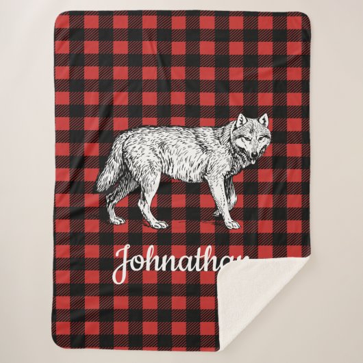 Rustic Wolf Buffalo Check Lumberjack Pset Sherpa Deken (Voorkant)