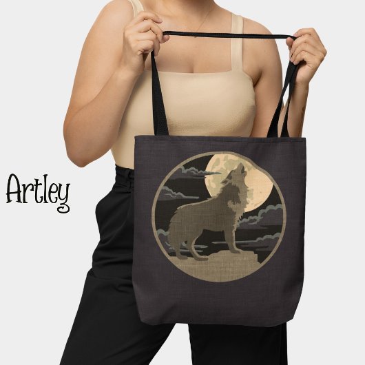 Rustic Wolf Howling Moon Night Sky Logo Tote Bag