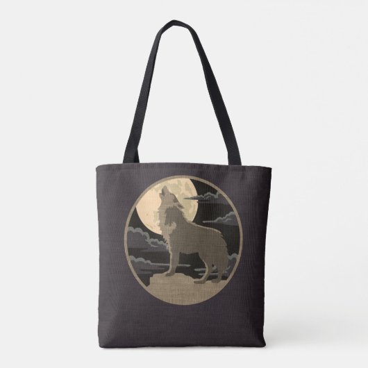 Rustic Wolf Howling Moon Night Sky Logo Tote Bag (Achterkant)
