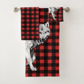 Rustic Wolf Red & Black Buffalo Check Plaid Bad Handdoek (Insitu)