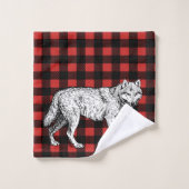 Rustic Wolf Red & Black Buffalo Check Plaid Bad Handdoek (Wasdoekje)