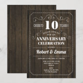 Rustic Wood 10e bruiloft Jubileum Party Kaart (Voorkant / Achterkant)