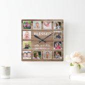 Rustic Wood 12 Foto Collage Blessed Grandouders Vierkante Klok (Huis)
