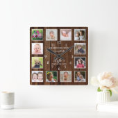 Rustic Wood 12 Foto Collage Grandchildren Quote Vierkante Klok (Huis)