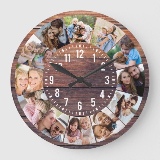 Rustic Wood 12 Foto Collage Grote Klok (Voorkant)