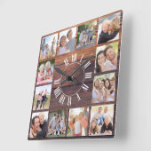Rustic Wood 12 Foto Collage Vierkante Klok (Hoek)