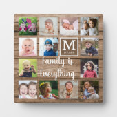 Rustic Wood 13 Fotocollage Familie Monogram Fotoplaat (Voorkant)