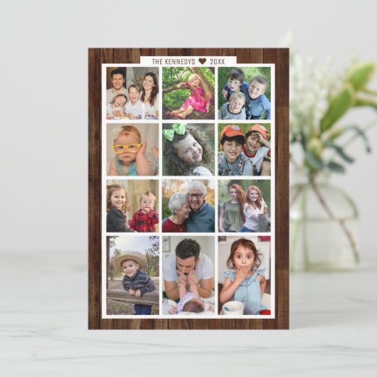 Rustic Wood 13 jaar fotocollage in Review Feestdagenkaart (Staand voorkant)