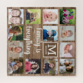 Rustic Wood 13 Monogram fotocollage familie Legpuzzel (Horizontaal)