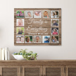 Rustic Wood 14 Photo Collage Familienaam Quote Imitatie Canvas Print<br><div class="desc">Creëer uw eigen foto collage canvas kunst met 14 van uw favoriete afbeeldingen op een houten textuur achtergrond.Personaliseer met familienaam en gevestigde datum. Het citaat "Family is Everything" voegt een uniek tintje toe aan het fotocollage-geschenk.</div>
