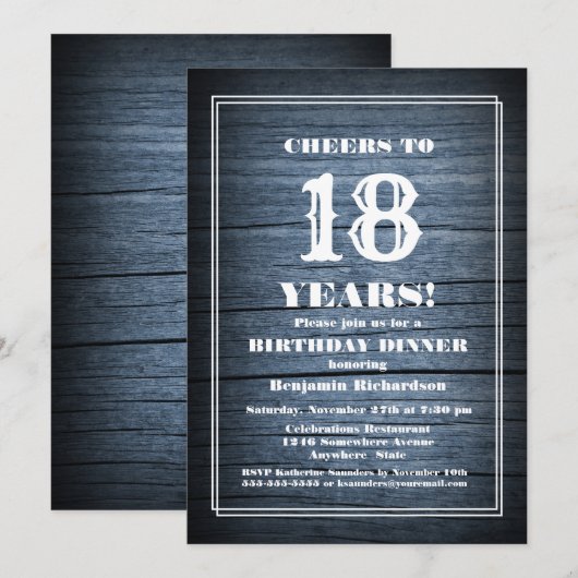 Rustic Wood 18th Birthday Dinner Party Kaart (Voorkant / Achterkant)