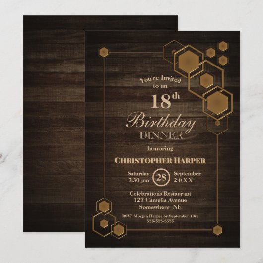 Rustic Wood 18th Birthday Dinner Party Kaart (Voorkant / Achterkant)