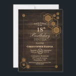 Rustic Wood 18th Birthday Dinner Party Kaart<br><div class="desc">Rustige houthedraan 18e feestdag met een uniek geometrisch gouden lijst.</div>