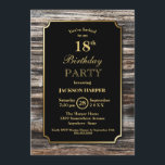 Rustic Wood 18th Birthday Party Kaart<br><div class="desc">Een bijtend goud grenst hout 18e verjaardagsfeestdag met gouden tekst op een zwarte achtergrond.</div>