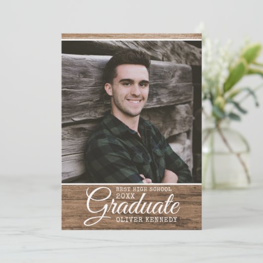 Rustic Wood 2025 Afstuderen Foto Afstuderen Aankondiging (Staand voorkant)