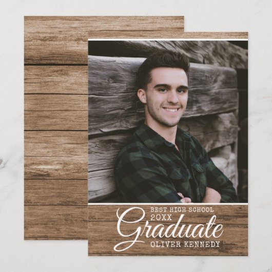 Rustic Wood 2025 Afstuderen Foto Afstuderen Aankondiging (Voorkant / Achterkant)