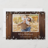 Rustic Wood 2 Familie Foto met prettig kerstfeest Feestdagenkaart (Voorkant)