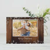 Rustic Wood 2 Familie Foto met prettig kerstfeest Feestdagenkaart (Staand voorkant)