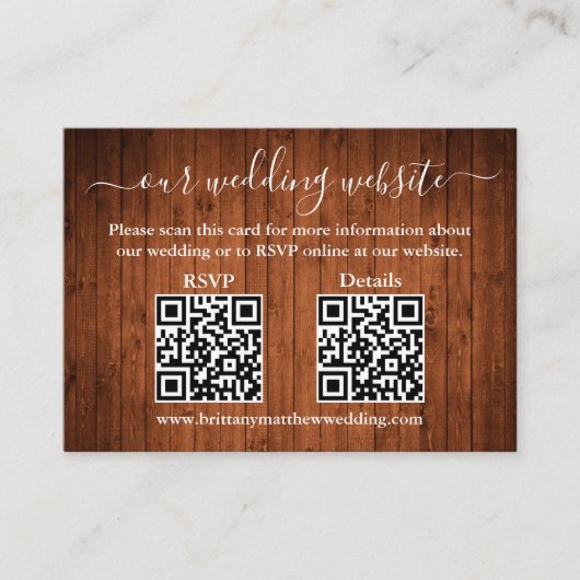 Rustic Wood 2 QR Foto Huwelijk RSVP Details Informatiekaartje (Voorkant)