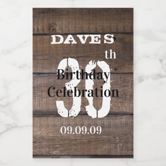Rustic Wood 30th Any Age Birthday Party Favor Mini Wijn Etiket (Enkel label)
