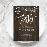 Rustic Wood 30th Birthday Party Kaart<br><div class="desc">Uitnodiging voor het 30e verjaardagsfeestje. Rustiek ontwerp met donkerbruin houten patroon. Classy uitnodigingskaart met feeërieke strijklichten en scriptlettertype. Perfect voor een stijlvolle dertigste dagviering. Personaliseer met je eigen gegevens. Kan voor om het even welke leeftijd worden aangepast! Gedrukte Zazzle-uitnodigingen of direct download digitale afdrukbare sjabloon.</div>