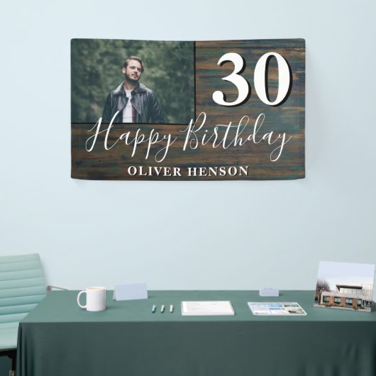 Rustic Wood 30th Birthday Party Photo Banner (Beurs)