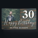 Rustic Wood 30th Birthday Party Photo Banner<br><div class="desc">Rustic Wood 30th Birthday Party Photo Banner. Het grote teken voor de 30e verjaardag partij met een douanefoto en een tekst in trendy wit manuscript met een naam. De achtergrond is een donkere houtextuur. Pas het teken aan met uw foto,  jouw naam en leeftijdsnummer.</div>