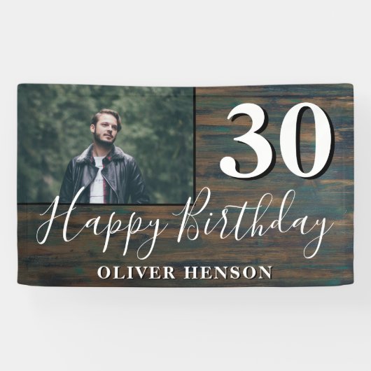 Rustic Wood 30th Birthday Party Photo Banner (Horizontaal)