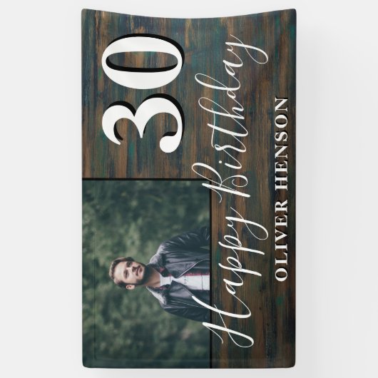 Rustic Wood 30th Birthday Party Photo Banner (Verticaal)