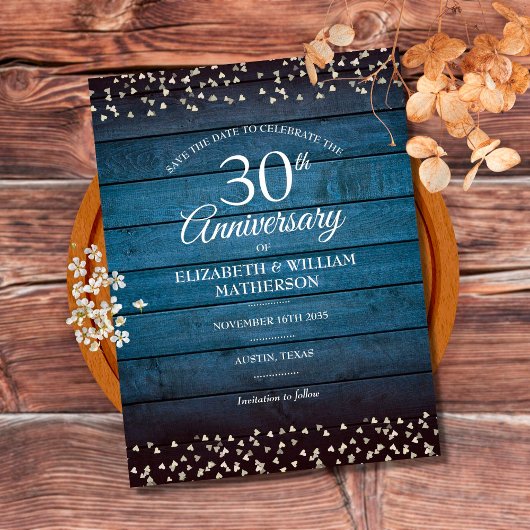 Rustic Wood 30th Pearl Jubileum Save the Date Briefkaart