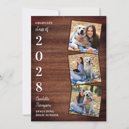 Rustic Wood 3 Aankondiging Casual Afstuderen foto (Voorkant)