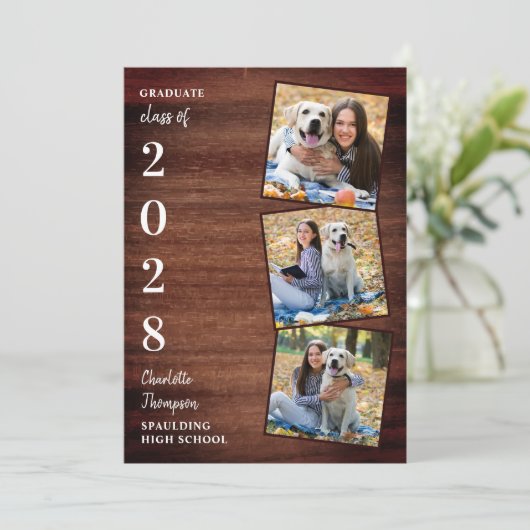 Rustic Wood 3 Aankondiging Casual Afstuderen foto (Staand voorkant)