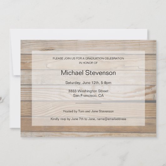 Rustic Wood 3 foto afstuderen Party uitnodiging (Achterkant)