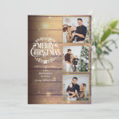 Rustic Wood 3 Foto Collage Prettig Kerstfeest Feestdagenkaart (Staand voorkant)
