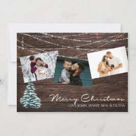 Rustic Wood 3 Foto Prettig Kerst Kaart met Boom 2