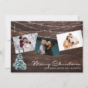 Rustic Wood 3 Foto Prettig Kerst Kaart met Boom 2