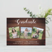 Rustic Wood 3 Fotocollage Afstuderen Aankondiging (Staand voorkant)