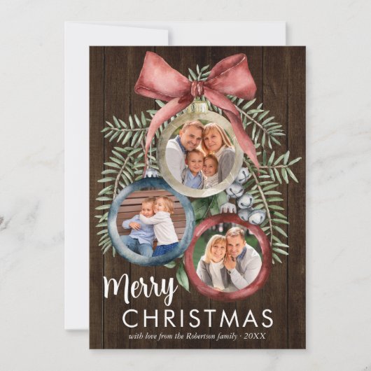 Rustic Wood 3 kerstsierplanten Elegant Feestdagenkaart (Voorkant)