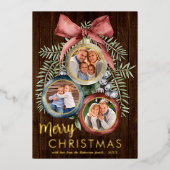 Rustic Wood 3 kerstsierplanten Elegant Folie Feestdagenkaart (Voorkant)