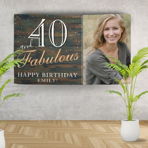 Rustic Wood 40 en Fabulous 40e Verjaardagsfoto Spandoek