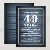 Rustic Wood 40th Birthday Dinner Party Kaart (Voorkant / Achterkant)