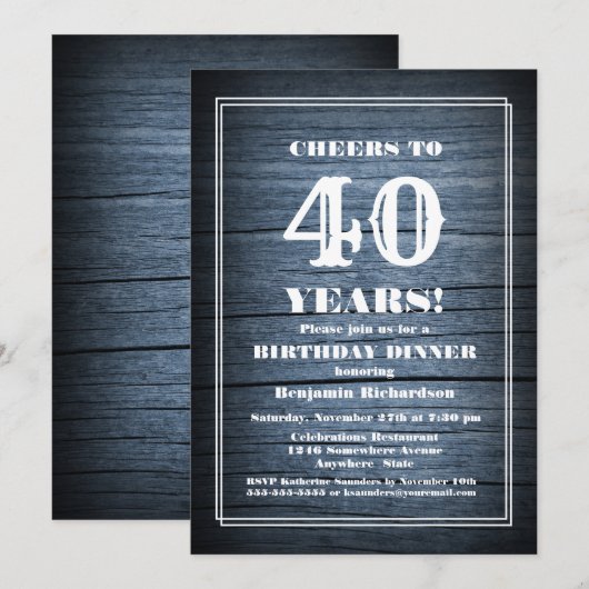 Rustic Wood 40th Birthday Dinner Party Kaart (Voorkant / Achterkant)