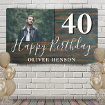 Rustic Wood 40th Birthday Party Photo Banner<br><div class="desc">Rustic Wood 40th Birthday Party Photo Banner. Het grote teken voor de 40e verjaardag partij met een douanefoto en een tekst in trendy wit manuscript met een naam. De achtergrond is een donkere houtextuur. Pas het teken aan met uw foto,  jouw naam en leeftijdsnummer.</div>