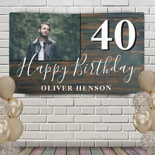 Rustic Wood 40th Birthday Party Photo Banner